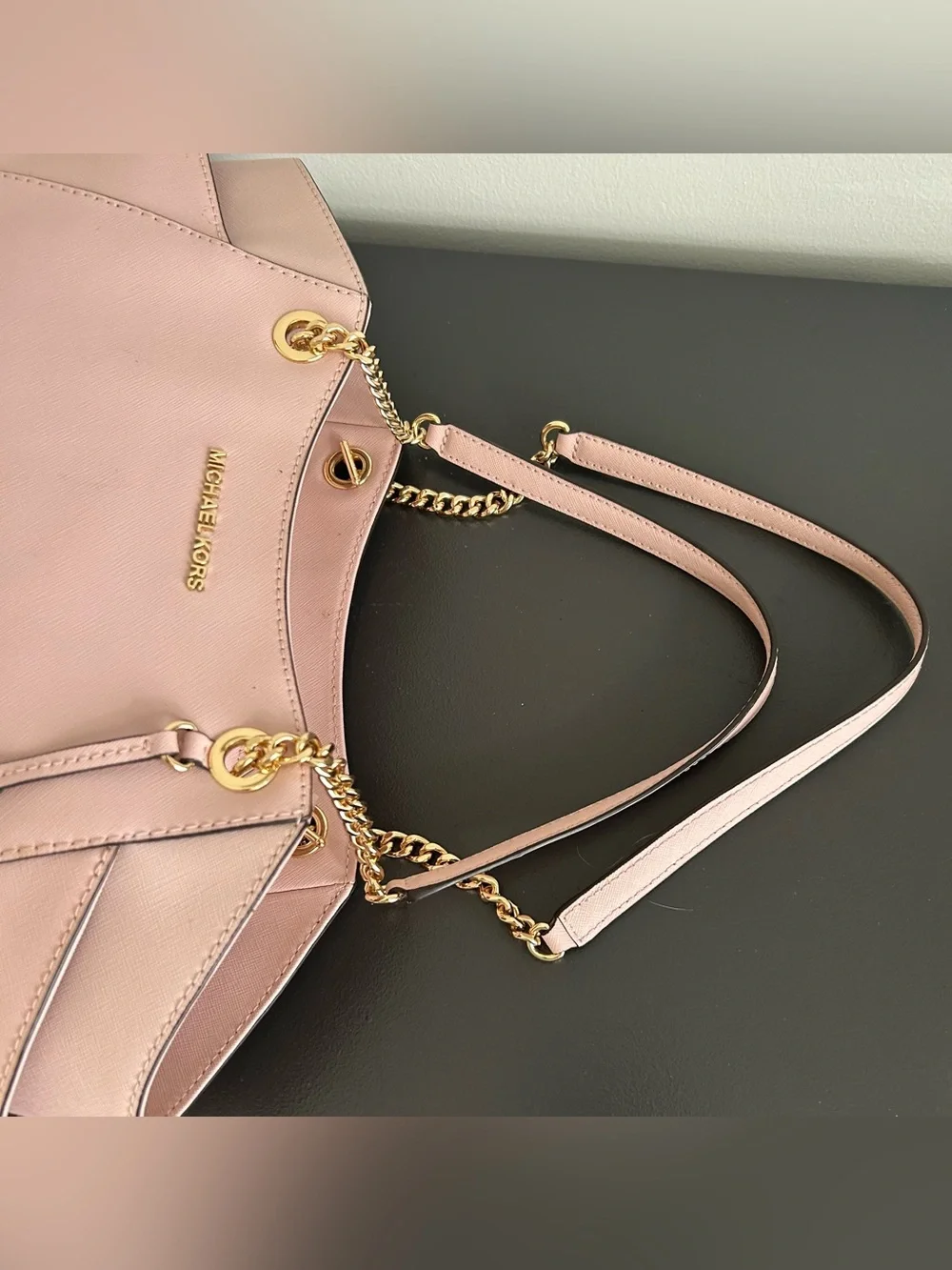 Michael Kors Pink Saffiano Leather Tote Bag large structured shoulder bag
